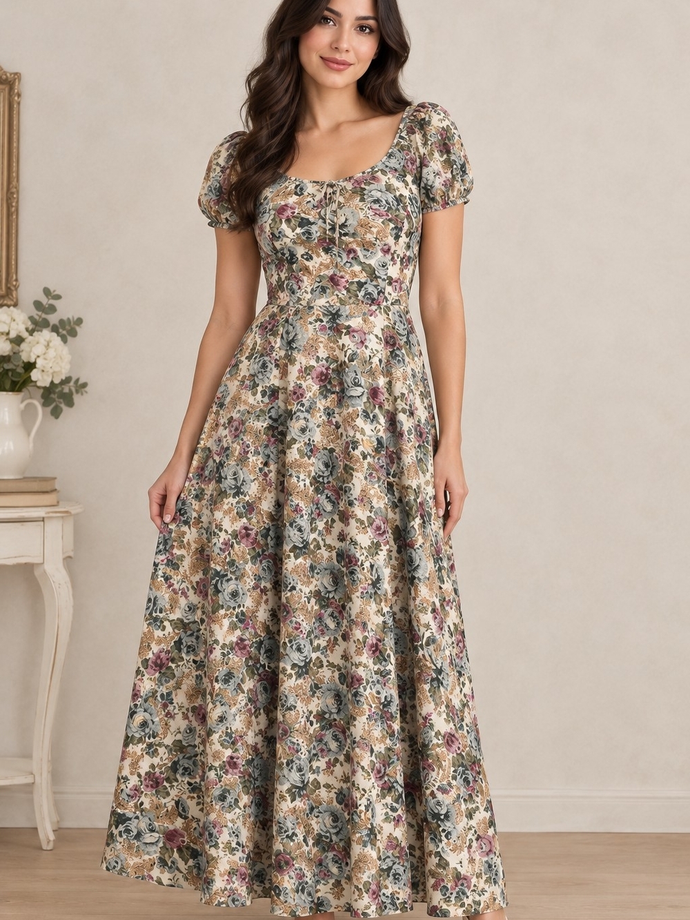Vintage All That Jazz Floral Maxi Dress Made in USA Cottagecore Prairie